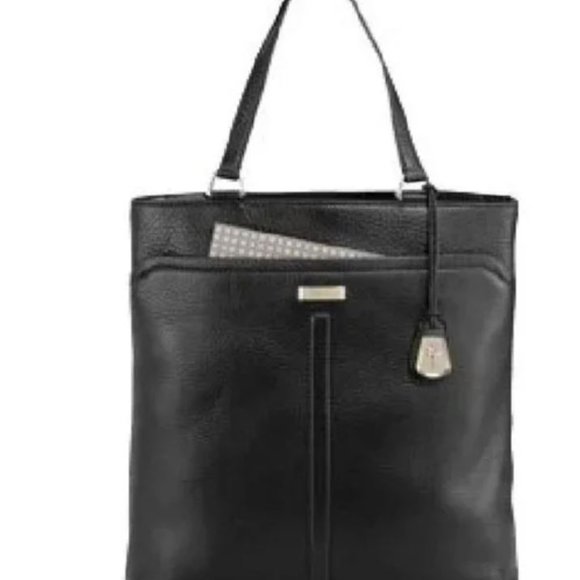 Cole Haan Marcy Tech Tote Bag Leather Slim Black Handbag - Picture 2 of 15